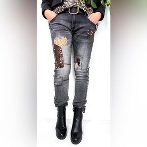 SEXY WOMAN JEANS "AUTUMN LOVE” ❤️ with Sequin Heart Accents